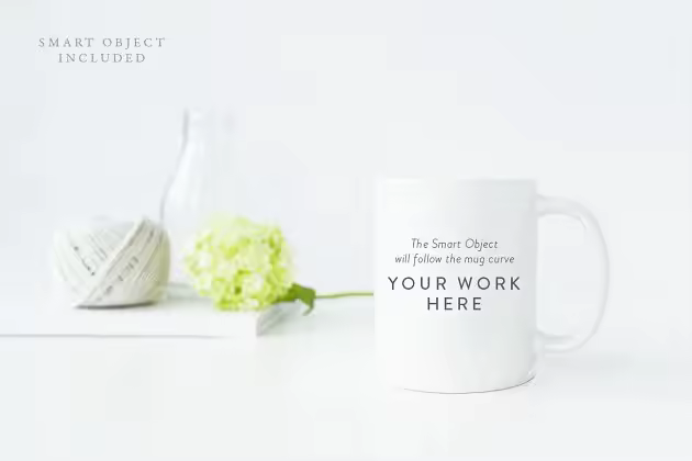 创意极简白色马克杯样机模板 Styled mug mock up – PSD+Jpeg