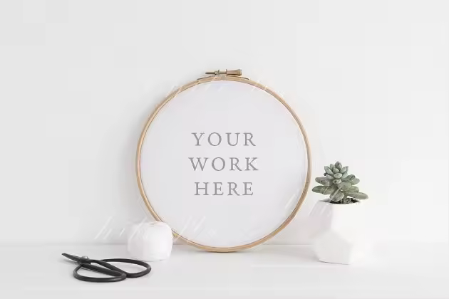 艺术圆款相框样机模板 Psd+Png Embroidery hoop mock up – Psd+Png