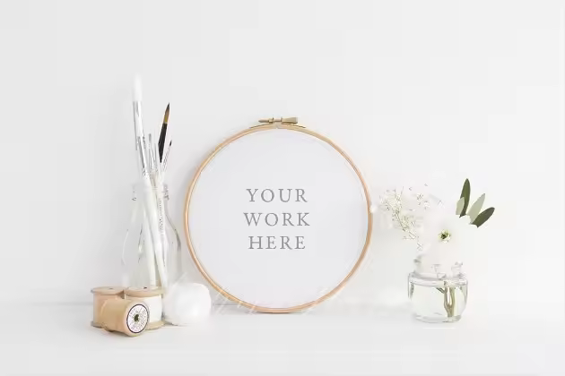 高端圆形INS风相框样机模板 Modern embroidery hoop mockup
