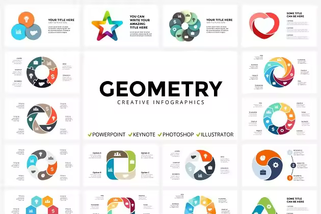 123张信息图表几何图形幻灯片模板 GEOMETRY – 123 Unique Slides