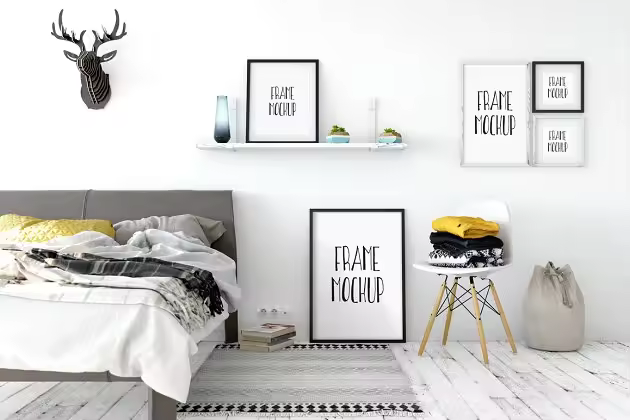 卧室画框样机模板02 Scandi Interior Frame Mockup – 02