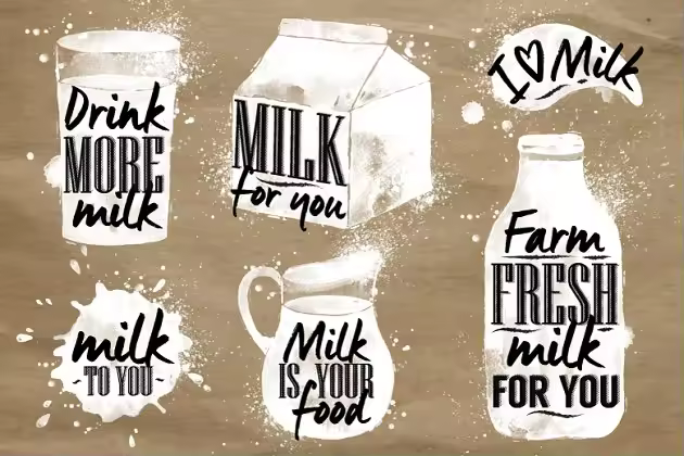 牛奶牛奶瓶牛奶盒子符号手绘插画 Milk symbolic