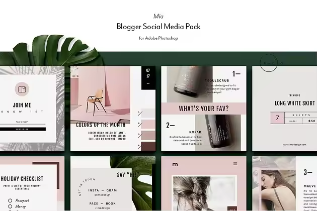 时尚主题博客&社交媒体贴图模板 Blogger Social Media Kit • Mïa