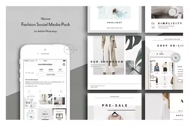 时尚服饰社交媒体贴图模板 Fashion Social Media Pack • Nanna