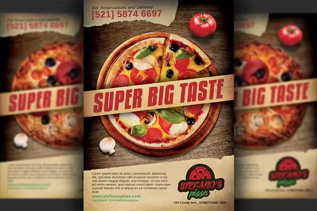 披萨餐馆广告传单模板 Pizza Restaurant Advertising Flyer