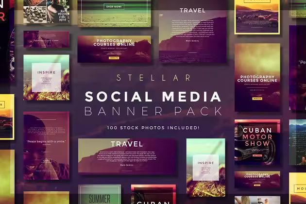 社交媒体超级Banner模板合集 Stellar Social Media Banner Pack