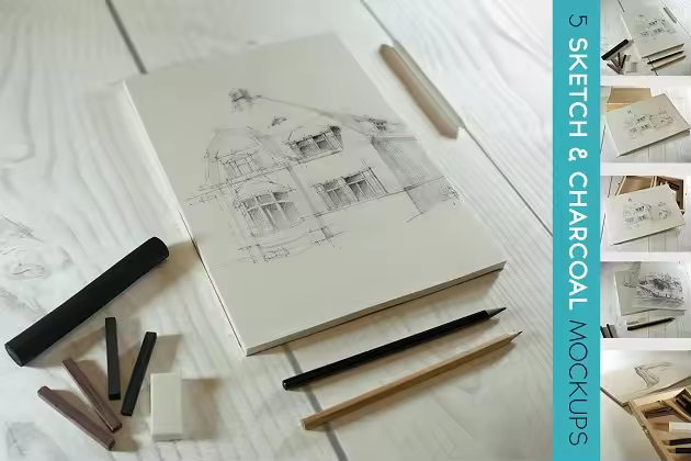 炭画&素描艺术作品展示样机模板 Charcoal & Sketch Mockup