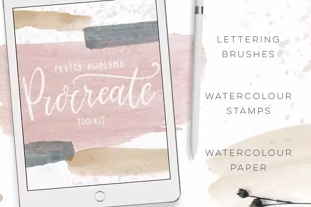 水彩画笔纹理Procreate笔刷 Procreate Brushes Watercolor Kit