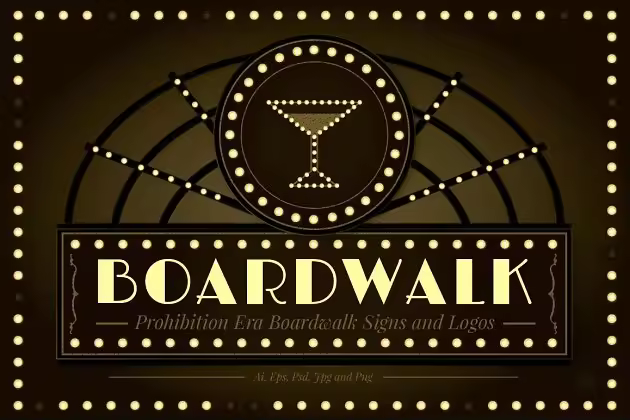集市，夜总会和舞厅风格复古店招模板 Prohibition Era Boardwalk Signs