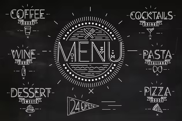 复古扁平风格酒水菜单海报模板 Flat Menu vintage
