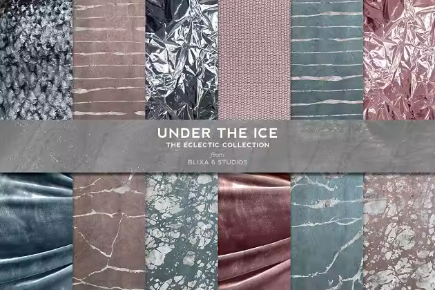 冬季冷色调银箔图案纹理 Under The Ice: Marbled Silver Foil