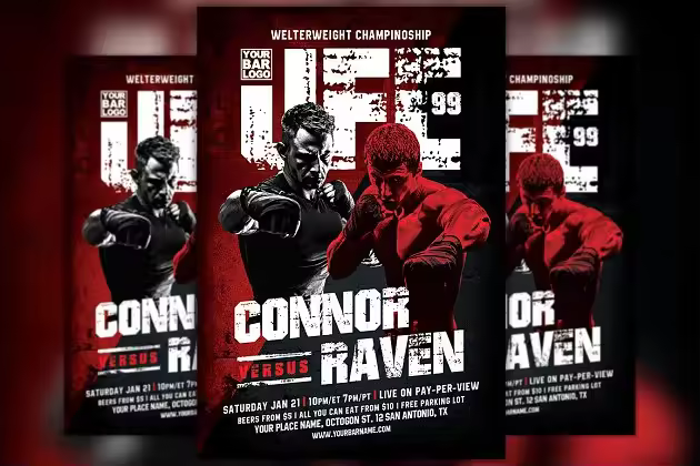 MMA拳击之夜活动海报PSD模板 Warriors Night MMA Sport Flyer