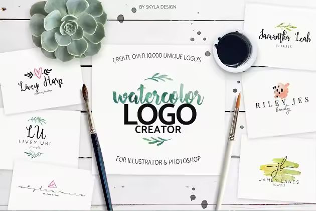 水彩风格Logo预设模板合集 Premade watercolor logo creator