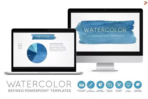 水彩背景PPT幻灯片模板 Watercolor Powerpoint Template