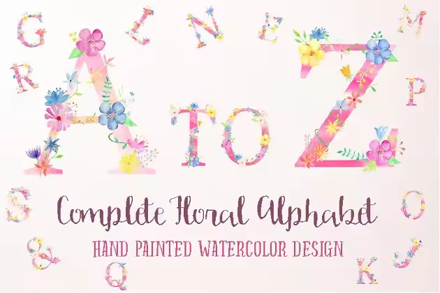 粉色少女心花卉字母合集（A到Z）Pink Floral Alphabet A to Z