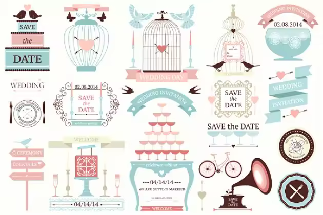 婚礼装饰设计矢量元素 Wedding Icons Collection