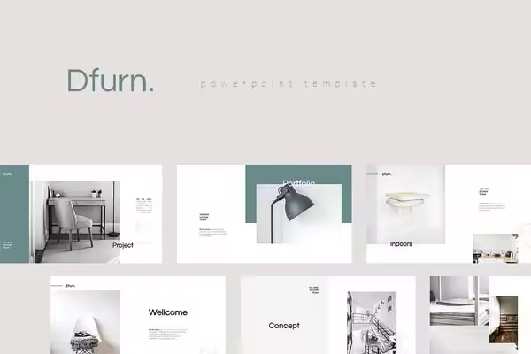 非常适合室内设计产品展示的现代创意Powerpoint模版 Dfurn PowerPoint Template