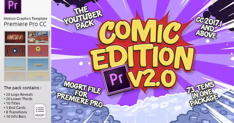 连载漫画Youtube视频特效PR模板 The YouTuber Pack – Comic Edition V2.0 | MOGRT For Premiere Pro CC