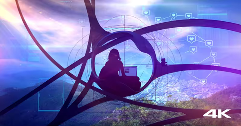 互联网信息时代主题高清视频素材 Sci-fi Blogger Surrounded By Nature, Social Infographics