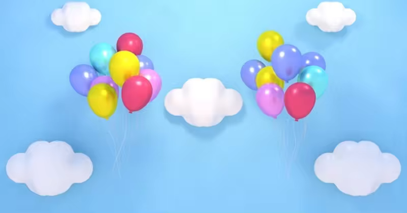 蓝天白云气球烟花高清卡通动画背景视频 Balloons in the Sky and Fireworks