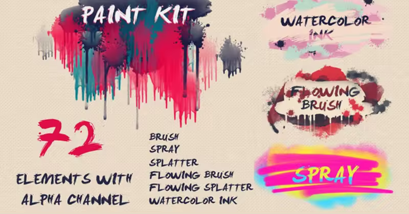 油漆视频元素套件：水彩，笔刷，飞溅&喷雾墨水纹理 Paint Kit: Watercolor Ink, Brush, Splatter, Spray