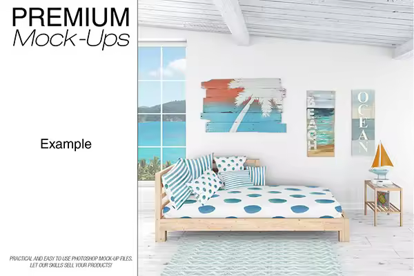 海景房枕头和框架展示样机下载 Pillows & Frames Set – Coastal Style [psd]