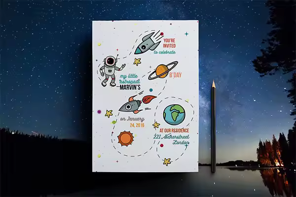 高品质的空间主题生日聚会party邀请函入场券门票海报传单DM设计模板