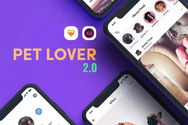 小咖下午茶：漂亮的宠物社交应用APP UI KITS[iPhone X,sketch,XD]