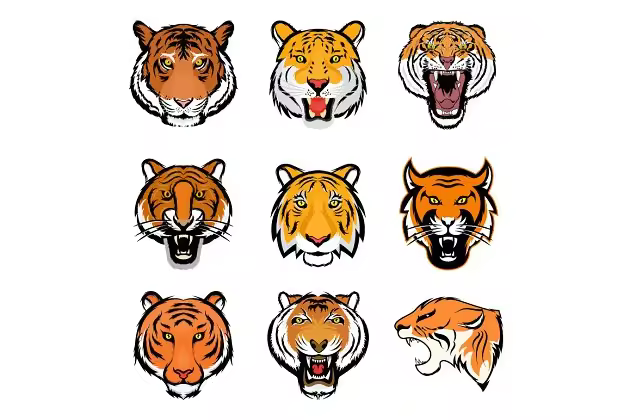 9款凶猛的老虎头部矢量图标 9 Tiger Face Vector Illustrations