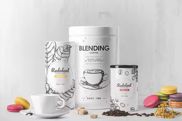时尚高端的咖啡包装设计VI样机展示模型mockups
