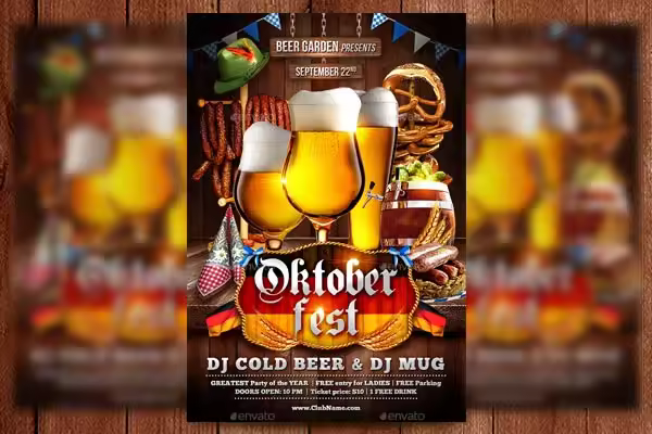 啤酒节活动宣传海报模板下载 Oktoberfest Flyer Template [psd]