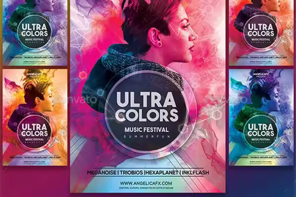 现代多姿多彩的PSD海报模板下载 Ultra Colors Photoshop Flyer Template [psd]