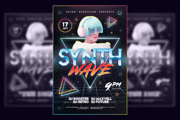 复古怀旧风格的80后音乐海报模板下载 80’s Synthwave Flyer [psd]