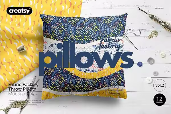 高品质的抱枕面料展示样机 Fabric Factory vol.2 Pillow Mockup [psd] 3.62 GB