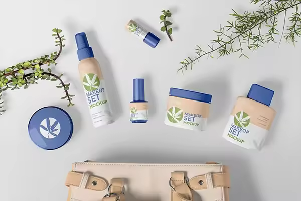 高品质的简约化妆品品牌包装设计VI样机展示模型mockups