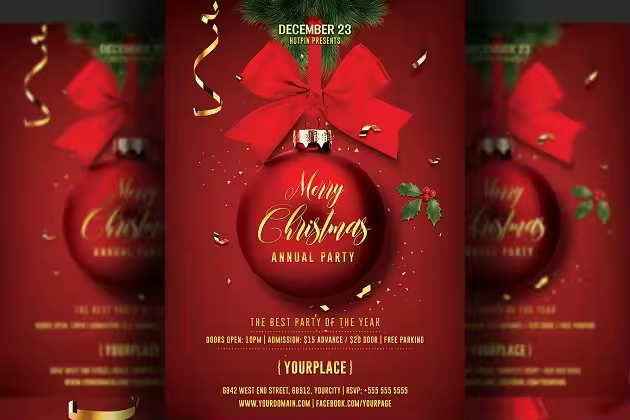 圣诞派对邀请函传单模板 Christmas Invitation Flyer Template