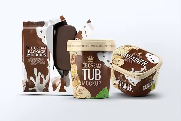时尚高端的冰淇淋雪糕包装设计VI样机展示模型mockups