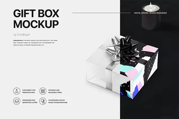 高品质的新年圣诞节生日礼物包装设计VI样机展示模型mockups