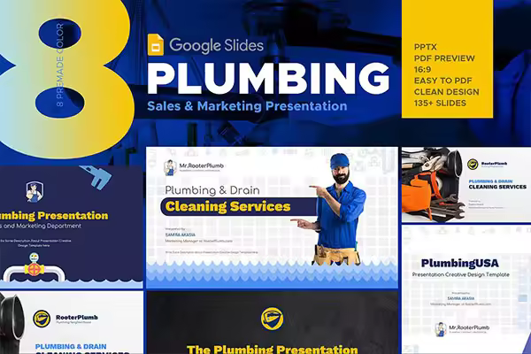 时尚高端房地产物业公司管道服务行业Google Slide谷歌幻灯片powerpoint演示模板（pptx）
