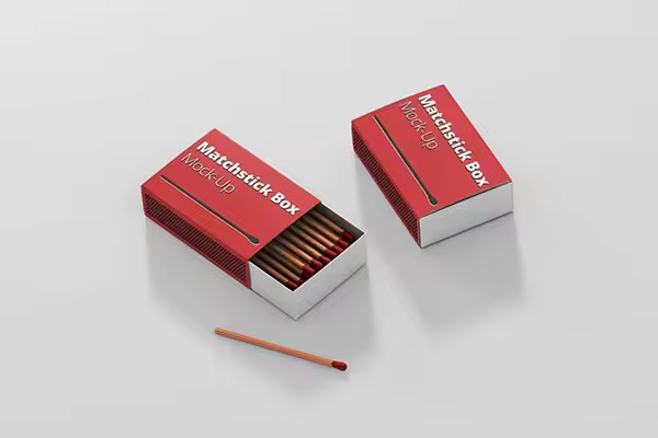 少见稀有的火柴盒包装设计VI样机展示模型mockups