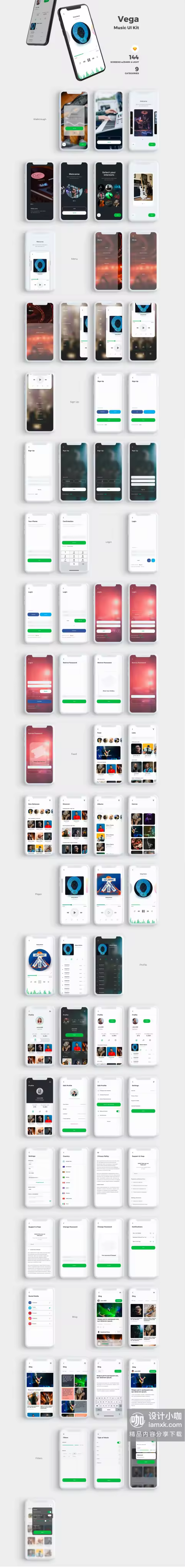 高品质 iOS 音乐媒体播放 APP UI KIT 套装下载 [Sketch]