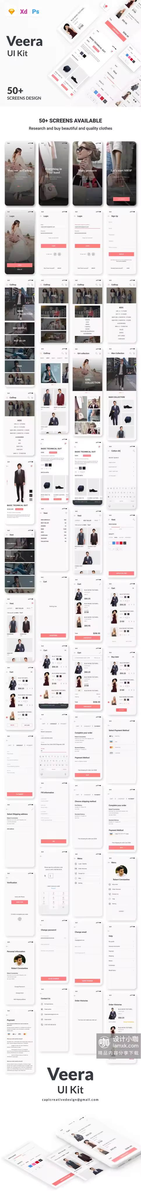 高端时尚的多功能电商APP UI KIT套装 [Sketch,XD,PSD]