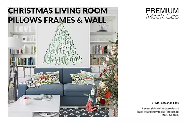 圣诞节客厅装饰展示样机套装 Christmas Living Room Set [psd,jpg]