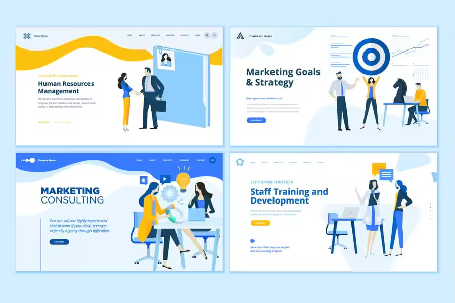 企业运营管理概念插画网页设计素材 Set of Business Web Page Design Templates