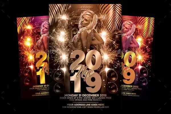 独特的2019年新年宴会海报模板 [psd]