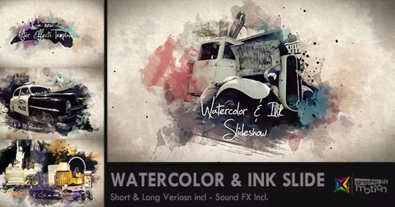 创意艺术水彩水墨幻灯片视频AE模板 Watercolor & Ink Slideshow