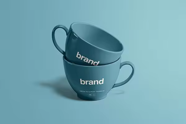 时尚高端的逼真质感的高品质茶杯水杯包装设计VI样机展示模型mockups