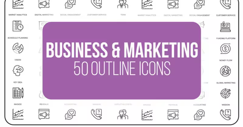 50枚市场营销&商业主题视频动画线条图标 Marketing and Business – 50 Thin Line Icons