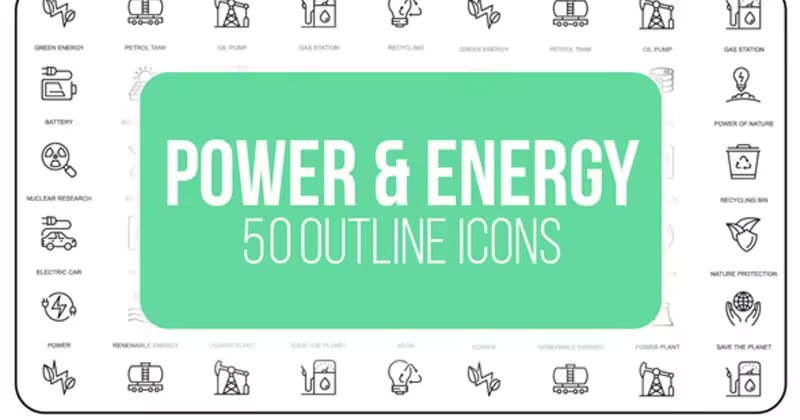 50个电源&新能源主题视频图标素材[AE格式] Power And Energy – 50 Thin Line Icons