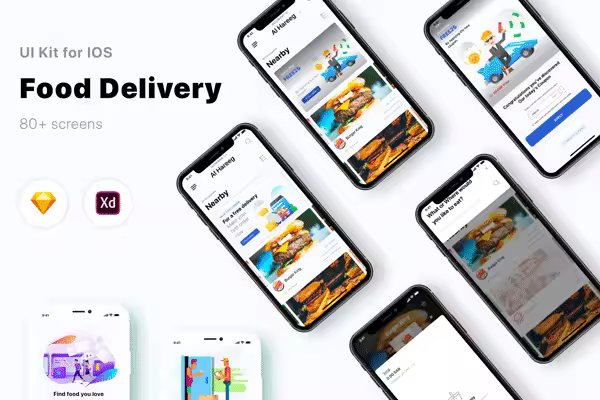 小咖下午茶：多功能美食点餐外卖快递多功能APP UI KIT模板下载 [Sketch]